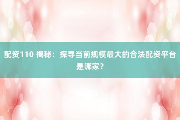 配资110 揭秘：探寻当前规模最大的合法配资平台是哪家？
